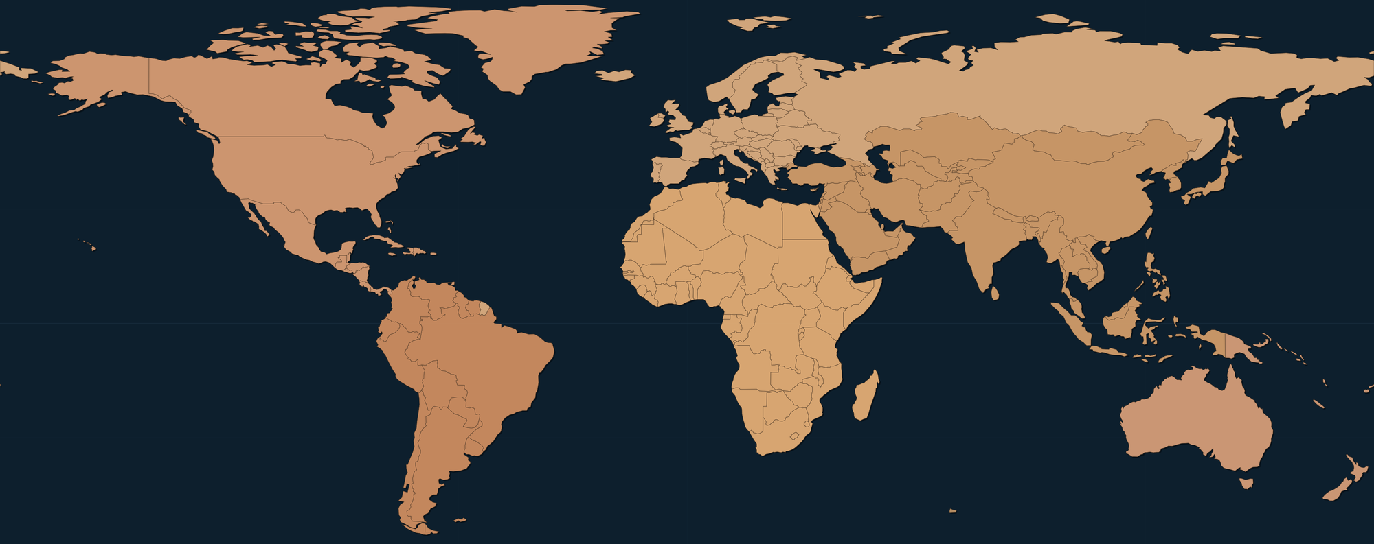 Mapa dos 50 países atendidos pela Max Locomotion